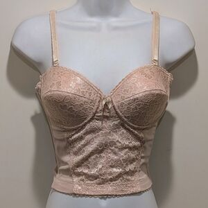 EUC Vintage 80s Colobel 38B Beige Silky Floral Boned Underwire Bustier